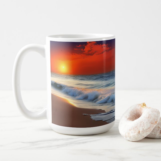 Ocean Vågar och Sunset på Sandy Shower Kaffemugg (Med munk)