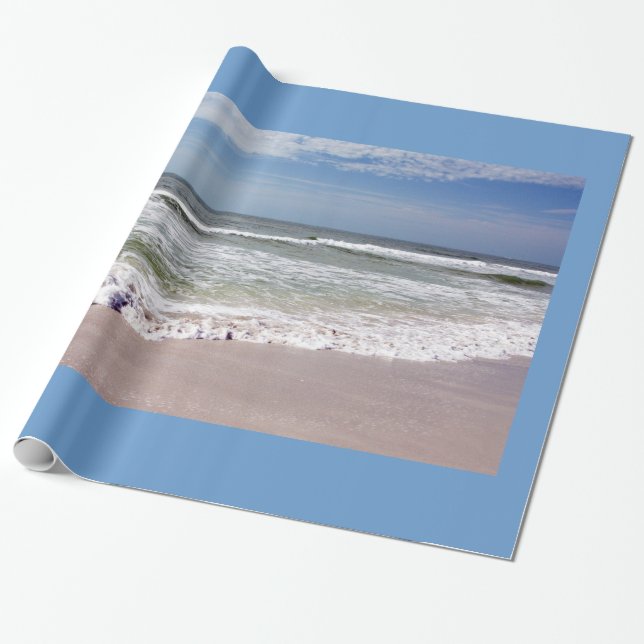 Ocean Vågar på Rosa Sandy Beach Presentpapper (Utrullad)