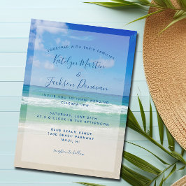 Ocean Vågar Photo Chic Tropical Beach Blue Bröllop Inbjudningar