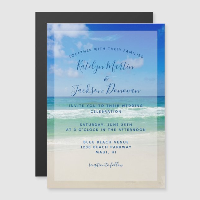 Ocean Vågar Photo Chic Tropical Beach Wedding Magnetisk Inbjudningskort (Fram/baksida)