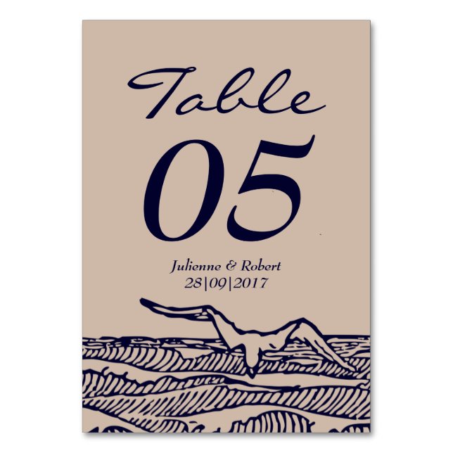 Ocean Vågar Rustic Beach Wedding Bord Card Bordsnummer (Framsidan)