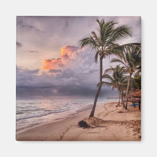 Ocean Vågar Sandy Beach Sunset Magnet (Framsidan)