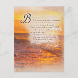 Ocean Vågar Sunset Bible Scriptures Psalms 1:1 Vykort