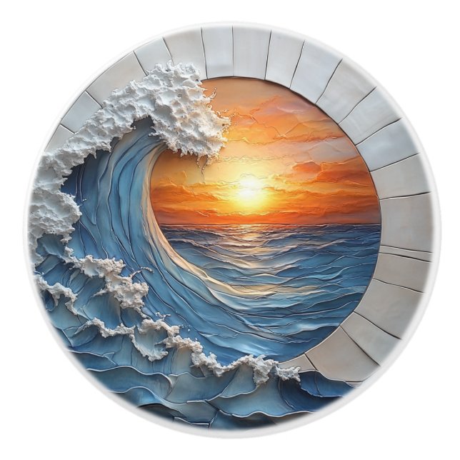 Ocean Vågar Sunset Tile Scene Knopp (Framsidan)