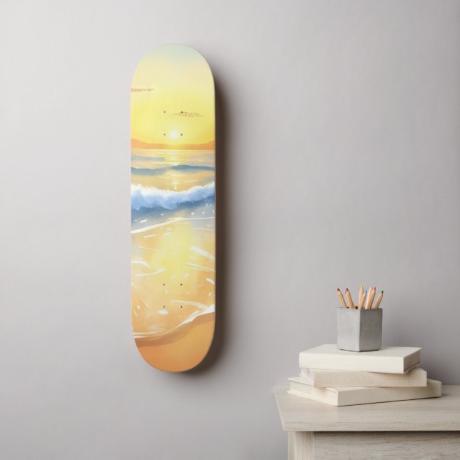 Ocean Vågar Sunset | Vågrät vattenfärg Mini Skateboard Bräda 18,5 Cm (Väggkonst)