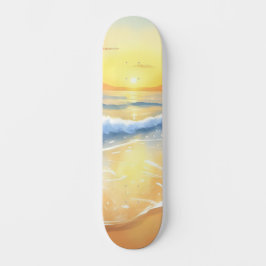 Ocean Vågar Sunset | Vågrät vattenfärg Mini Skateboard Bräda 18,5 Cm