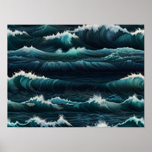 Ocean Vågar Tapestry Poster