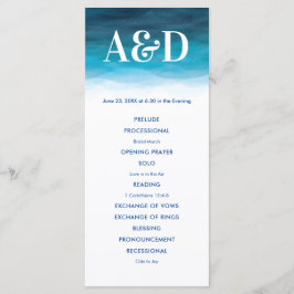 Ocean Vågar Watercolor Bröllopsprogram, Blue Program