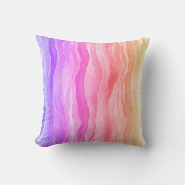 Ocean Vågar Watercolor Rainbow Inspired Rand Kudde (Framsida)