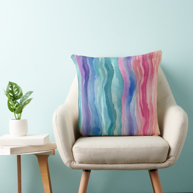 Ocean Vågar Watercolor Rainbow Inspired Rand Kudde (Stol)