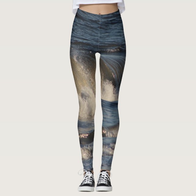 Ocean Vågar Yoga Running Exercise Leggings (Framsida)