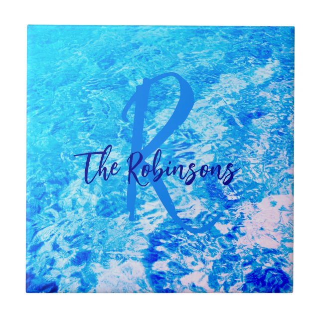 Ocean vatten blue teal Template family namn initia Kakelplatta (Framsidan)