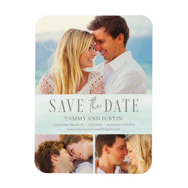 Ocean Vibes Beach Wedding Spara datum magneter (Vertikal)