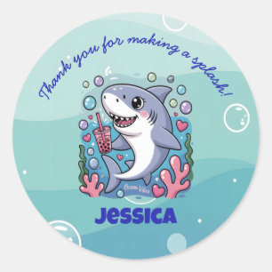 Ocean Vibes Cute kawaii Boba Shark Baby Runt Klistermärke