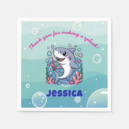 Ocean Vibes Kawaii Boba Shark Baby Shower Party Pappersservett