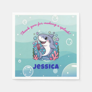 Ocean Vibes Kawaii Boba Shark Baby Shower Party Pappersservett