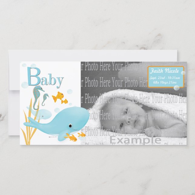 Ocean View Baby Photo Annoucement Meddelande (Framsida)