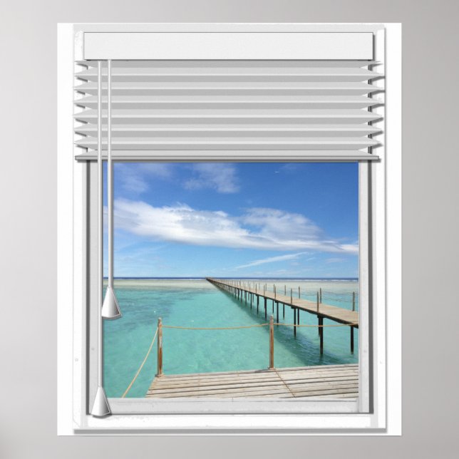 Ocean View Faux-fönster med Blind Poster (Framsidan)