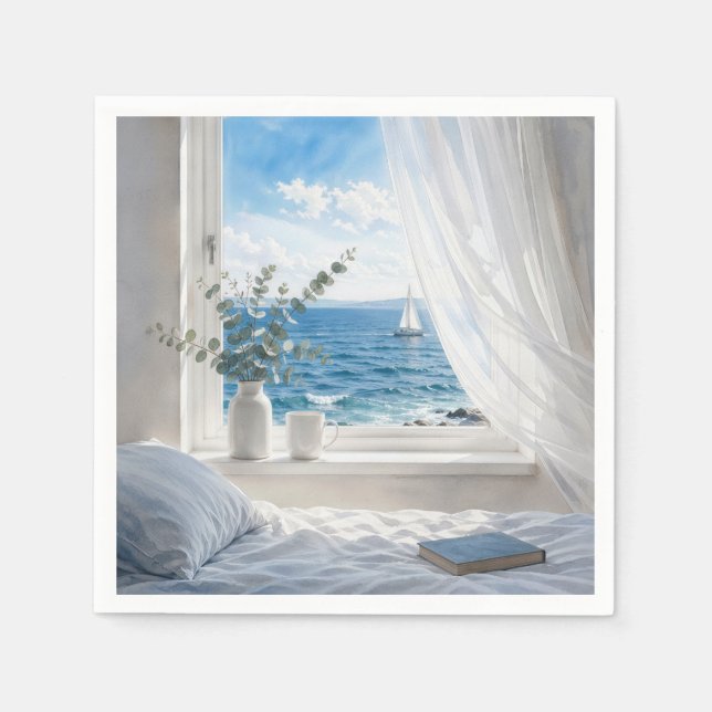 Ocean View in a Bedroom Window Pappersservett (Framsidan)
