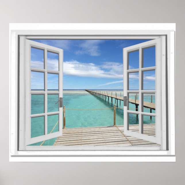 Ocean View Trompe l'oeil Fake Window Poster (Framsidan)