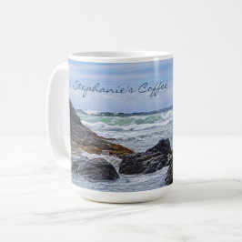 Ocean Vinkar Blue Grönt Shoreline Sten större Stor Kaffemugg