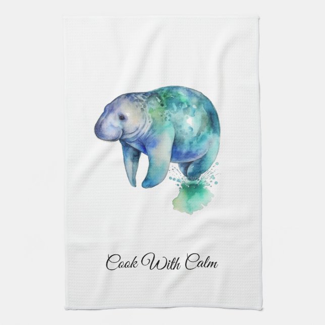Ocean Viskande Manatee, anpassad Kökshandduk (Vertikal)