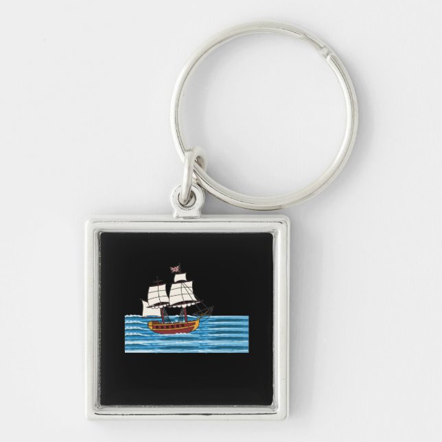 Ocean Voyage Fyrkantig Silverfärgad Nyckelring (Framsidan)