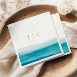 Ocean Watercolor Guld Initialer Beach Wedding Pappersservett