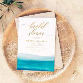 Ocean Watercolor Guld Möhippa Script Beach Inbjudningar