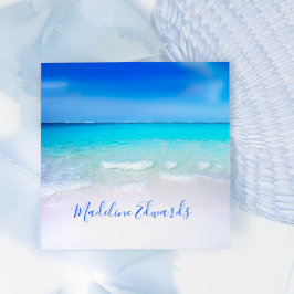 Ocean Wave Beach Blue Scene Modern Monogram Square Fyrkantigt Visitkort
