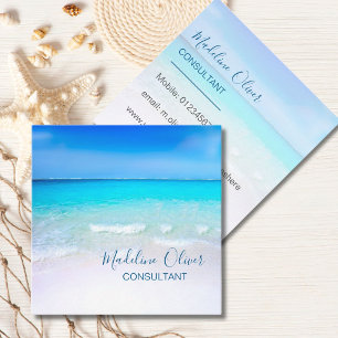 Ocean Wave Beach Blue Scene Modern Monogram Square Fyrkantigt Visitkort