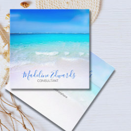 Ocean Wave Beach Blue Scene Modern Monogram Square Fyrkantigt Visitkort