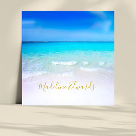 Ocean Wave Beach Scene Guld Modern Monogram Square Fyrkantigt Visitkort