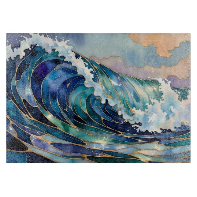Ocean Wave Blå Guld Skärbräda (Framsidan)
