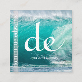 Ocean Wave Blue Business Monogram Fyrkantigt Visitkort