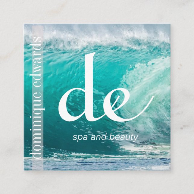 Ocean Wave Blue Business Monogram Fyrkantigt Visitkort (Framsida)