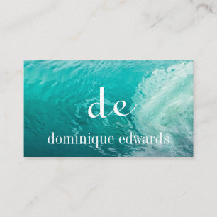 Ocean Wave Blue Modern Monogram-Snyggt Visitkort