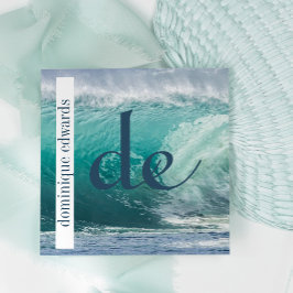 Ocean Wave Blue Professionell QR Code Monogram Fyrkantigt Visitkort