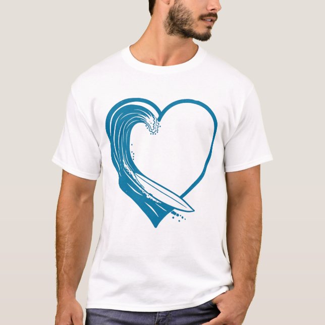 Ocean Wave Heart Design T Shirt (Framsida)