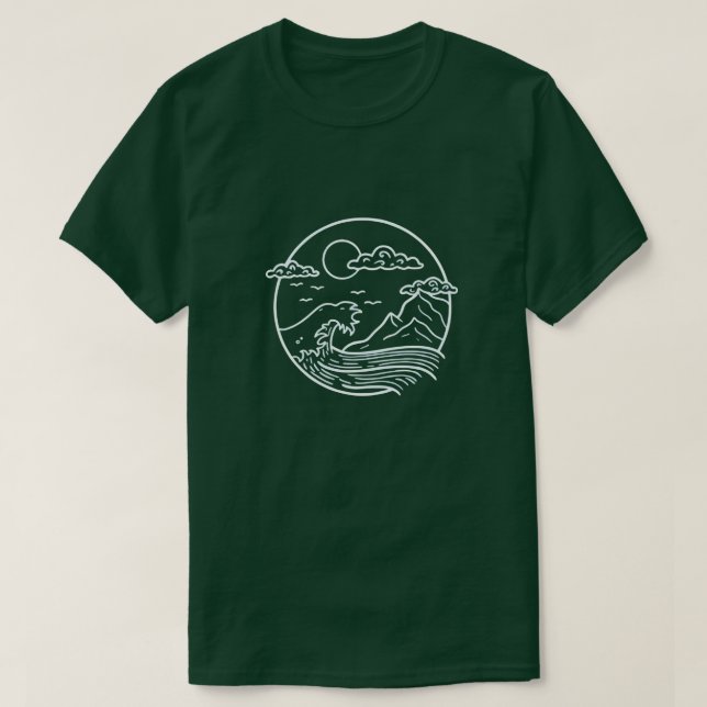 Ocean Wave Mountain Måne T-Shirt (Design framsida)