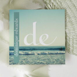 Ocean Wave QR Professionell Monogram White Fyrkantigt Visitkort