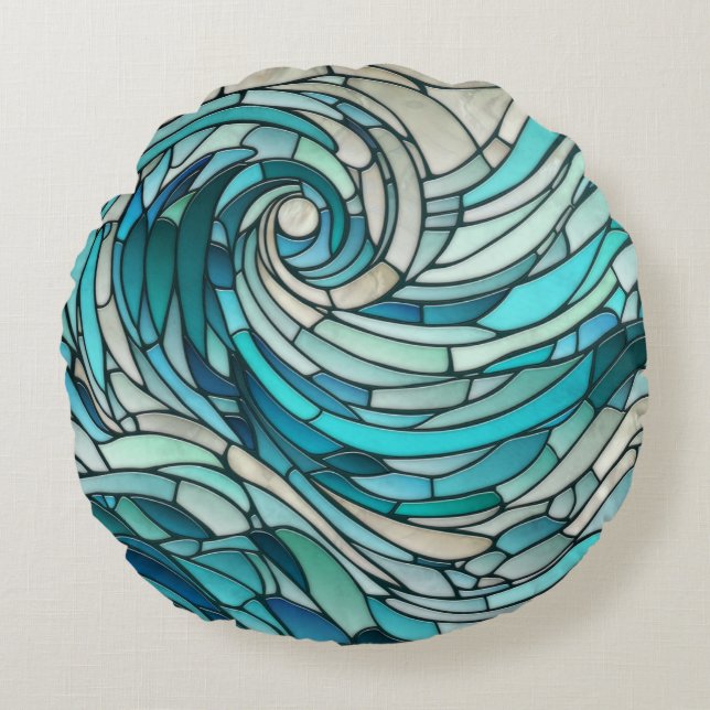 Ocean Wave Spiral Mosaic Rund Kudde (Framsidan)