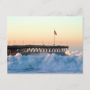 Ocean Wave Storm Pier Vykort