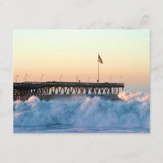 Ocean Wave Storm Pier Vykort