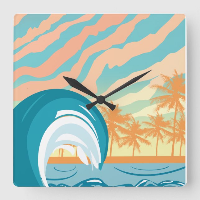 Ocean Wave Summer Clock Fyrkantig Klocka (Framsida)