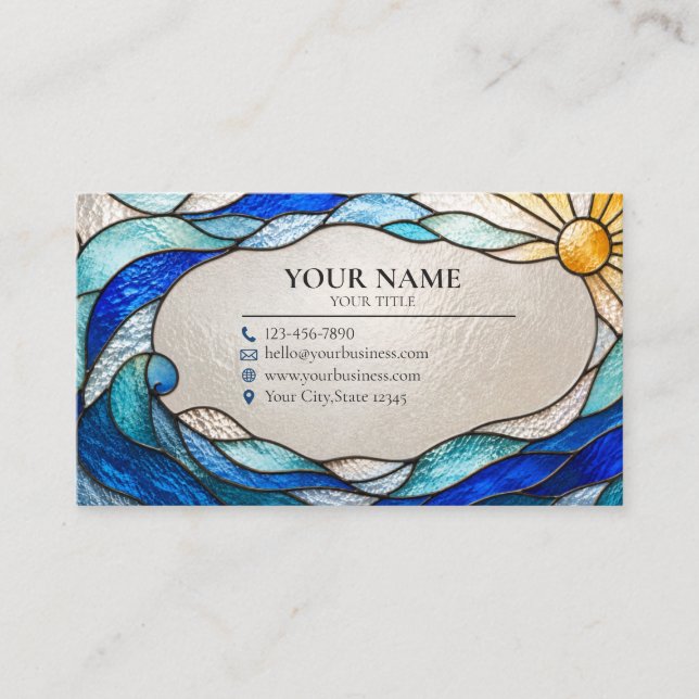 Ocean Wave Sun Stained Glass Business Card Visitkort (Framsida)