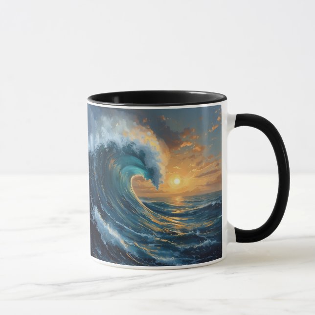 Ocean Wave Sunset Art – Abstract Sea Design  Mugg (Höger)