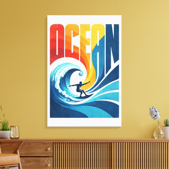 OCEAN Wave Surfer – Retro Surf Lifestyle Art Canvastryck (Insitu (Vardagsrum))