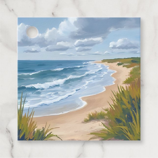 Ocean Waves | Beach Coastal Painting Gåvor Etiketter (Framsida)
