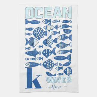 Ocean Waves Coastal Fish Kitchen Towel – Nautical  Kökshandduk